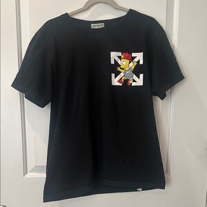 Off-White Black Graphic T-Shirt Featuring Bart Simpson